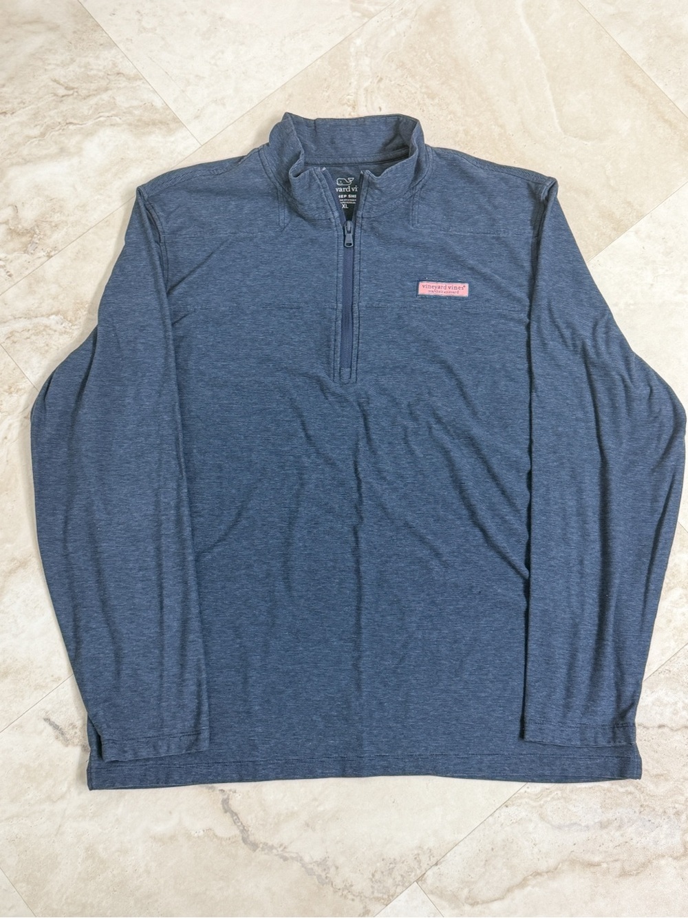 Vineyard Vines Men's Heather Navy Blue Quarter-Zip Pullover Shep Shirt Preppy